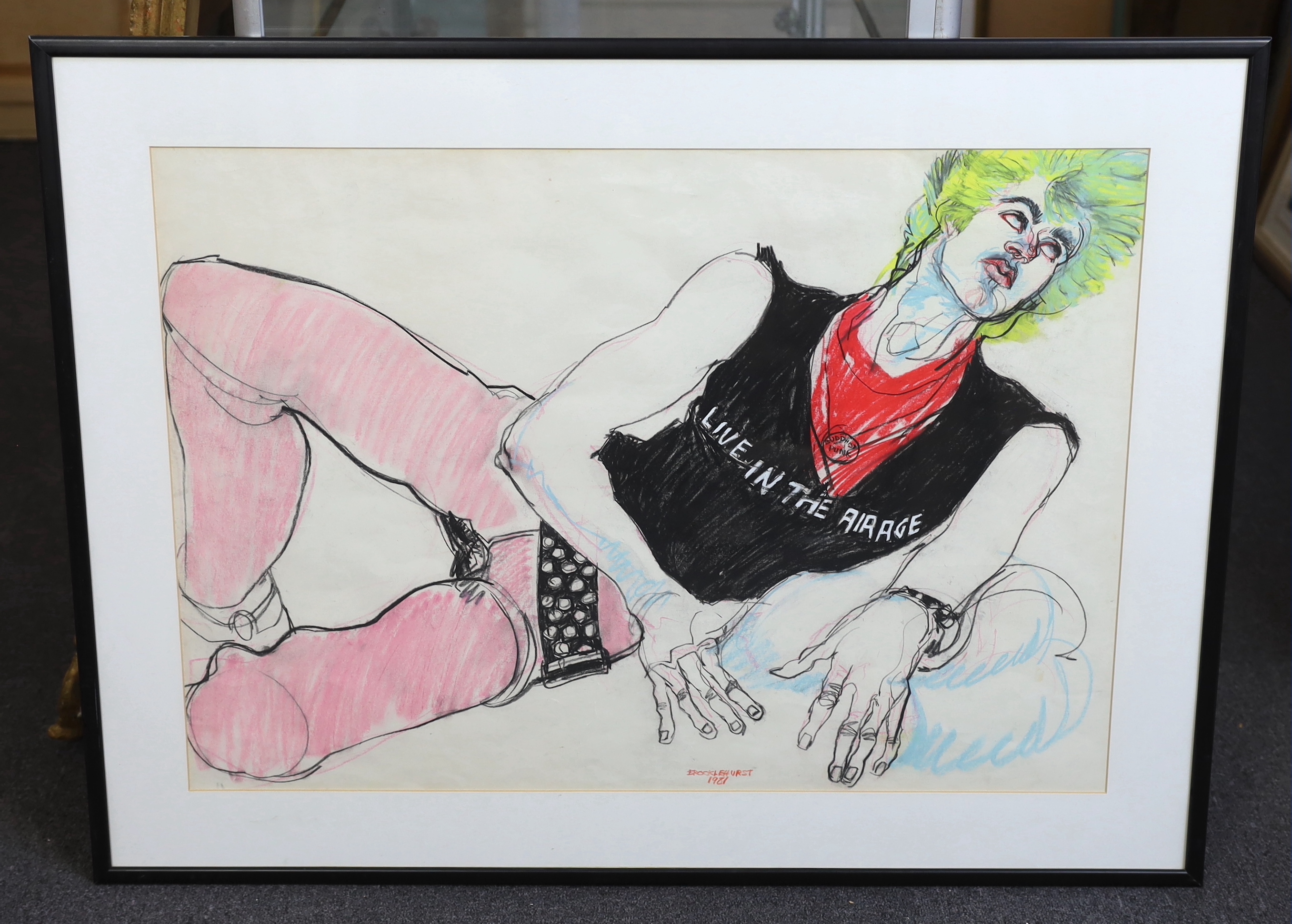 Jo Brocklehurst (British, 1935-2006), 'Reclining Buddhist punk', pastel on paper, 58.5 x 82.5cm